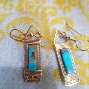 Turquoise 14k gold plated Navajo earrings 1 inch